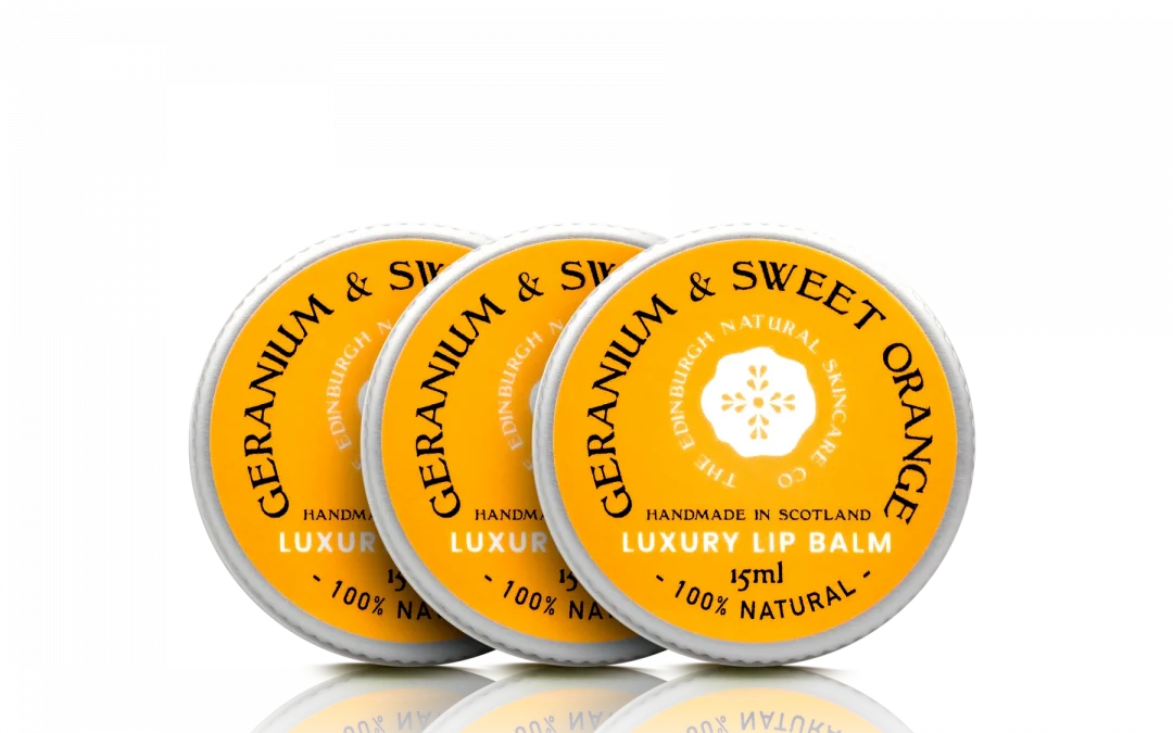 3 Geranium and Sweet Orange Luxury Lip Balms