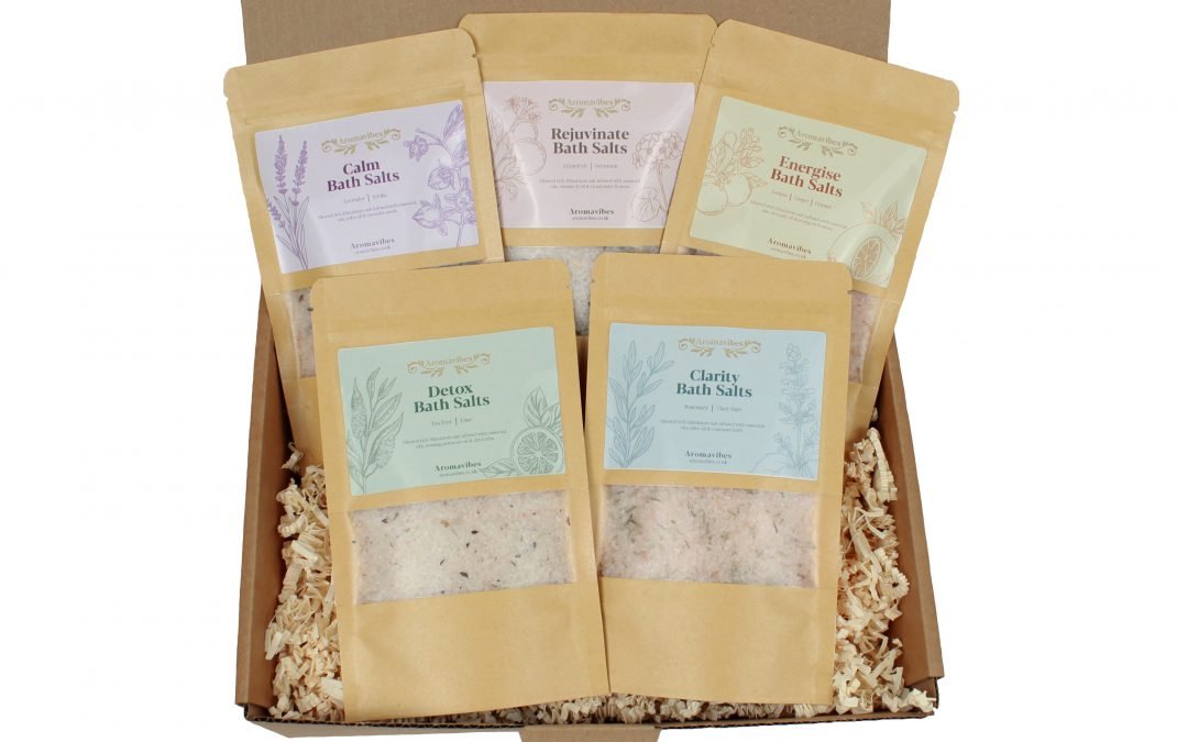 Bath Salts Gift Pack Tester Kit: 5 Bath Salts – Relax. Renew. Refresh. Bath Salts Gift Set Hamper 250g