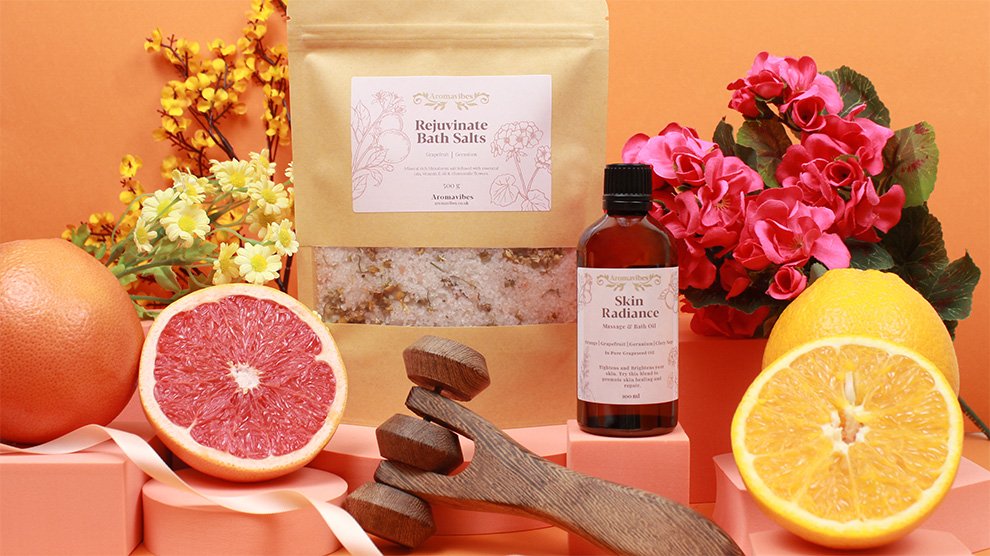 Spa Massager Set – Skin Radiance Massage & Bath Oil and Rejuvenate Bath Salts Gift Kit