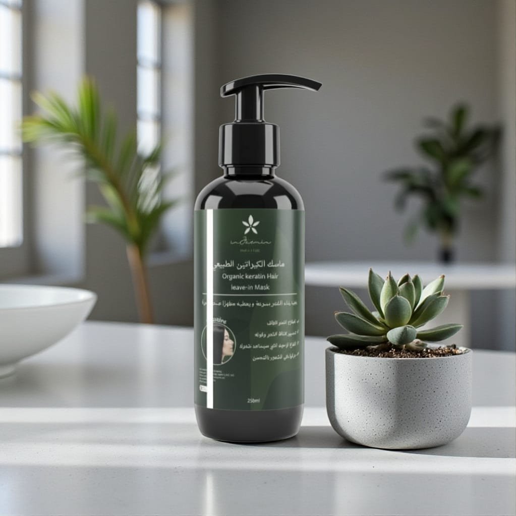 ماسك الكيراتين الطبيعي العضوي (InJasmin) – بلسم يُترك على الشعر للترميم واللمعان (500 مل علبتين)